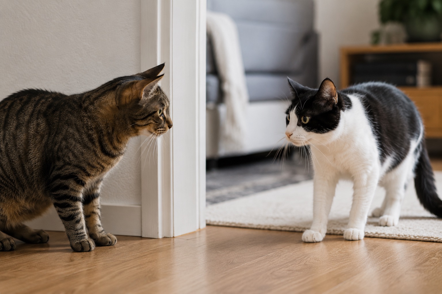 Zwei Katzen bei einer vorsichtigen Begegnung – wissenschaftlicher Blick auf die Katzenzusammenführung